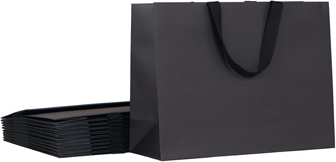10pcs 15.7x5.5x11.8" (3) Large Size, Black Paper Bags with Black Cotton Handles, Thick Sturdy Durable Gift bags