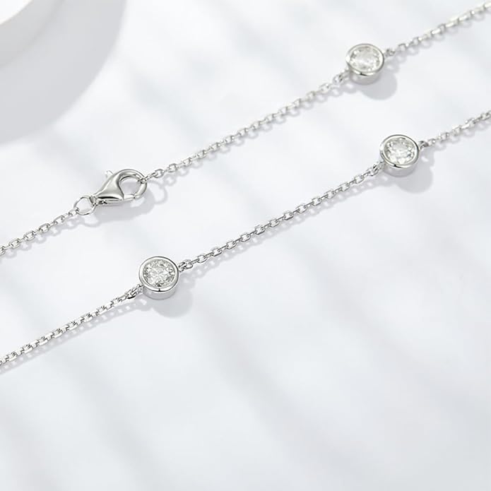 Vintage Collarbone Necklace with VVS1 D-color Round-cut Diamond, Great Gift for Girlfriend, Choice for Special Occasions or Romantic Evenings Out,Chain Length: 15.75 Inch