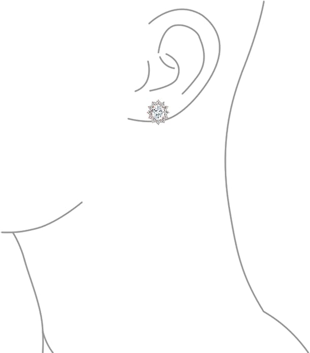 Traditional Classic Bridal Simulated Gemstones Cubic Zirconia AAA CZ Halo Crown Oval Stud Clip On Earrings For Women Wedding Non Pierced Ears Rose Gold Silver Plated