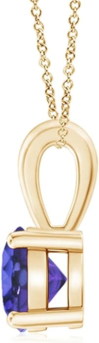 Angara Natural Tanzanite Solitaire Pendant for Women | Round Tanzanite Solitaire Pendant Necklace in 14K Solid Gold/Silver/Platinum With 18" Chain | December Birthday, Gemstone Jewelry Gift