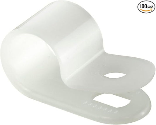 GTSE White Nylon Plastic Cable Clamps, 3/8" Screw Mounts for Cable, Rope, Tube Management, 100 Pack