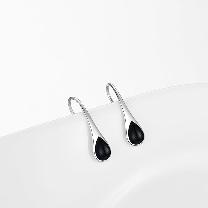 925 Sterling Silver Small Pear-Shaped Modern Style Hook Earrings with Crystals from Austria