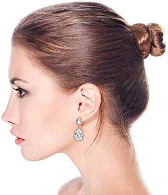 Vintage Style Bridal Cubic Zirconia Simulated Gemstone AAA CZ Halo Dangle Teardrop Chandelier Clip On Earrings For Women Silver Rose Gold Plated in Black Purple Blue Red Rose Pink Green Clear