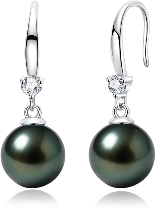 Genunie Tahitian Black Pearl Earrings, 9-11mm AAAA Natural Ocean-Grown Pearls with Sterling Silver Moissanite Earring, Anniversary Wedding Birthday Christmas Gift for Wife Mom Daughter, Women Jewelry
