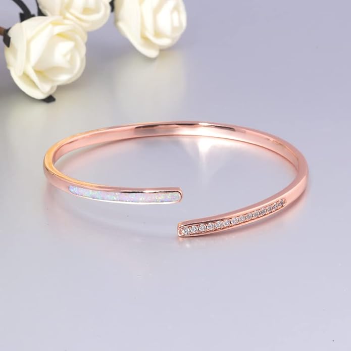 CiNily Womens Cuff Bracelet,Opal Bangle Bracelets Gold Plated Hypoallergenic Ladies Gemstone Open Cuff Bangle Bracelet