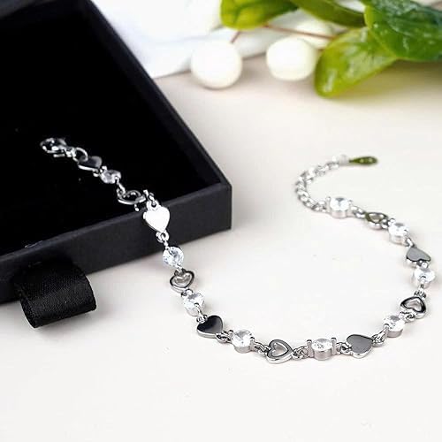 To My Daughter Bracelet, Silver Heart Chain Bracelet with Shiny Stones, Perfect Birthday or Graduation Christmas Gift for Daughter with Message Card Gift Box