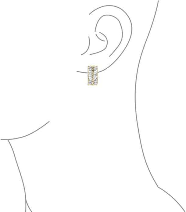 Fashion Bridal Wedding 3 Row Pave Crystal Dome Endless Hinged Huggie Hoop Clip On Earrings For Women Non Pierced Ears Yellow Gold Silver Plated