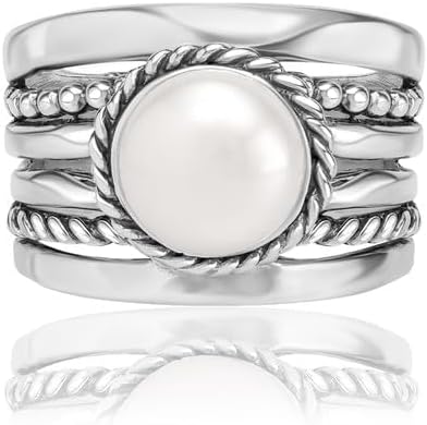 925 Sterling Silver Pearl Beaded Rope Ring by Jean Rachel