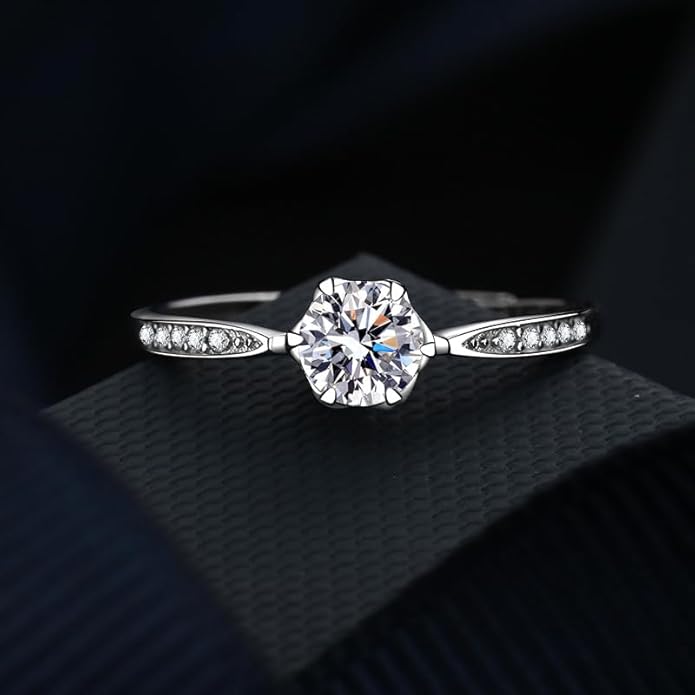 S925 Sterling Silver 0.5 Carat Natural Diamond Adjustable Ring | D-color Ideal Cut VVS1 Clarity | Elegant Simplicity | Engagement Ring for Her