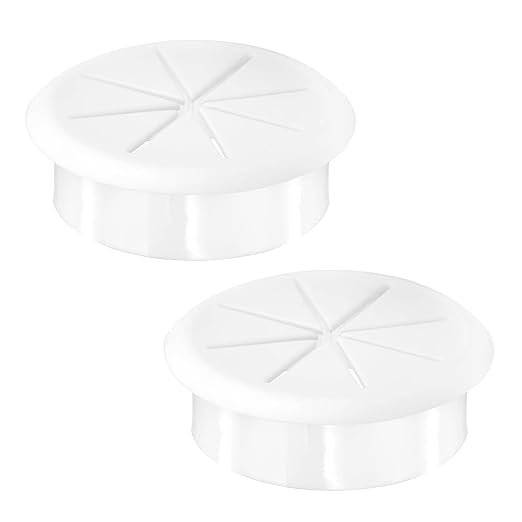 2-3/8" White Desk Grommet, JTemgle Flexible Cable Grommet Rubber Cable Hole Cover Wire Organizer Caps Desktop Cord Management for Home Office TV Stands Tabletops, 2 Pieces
