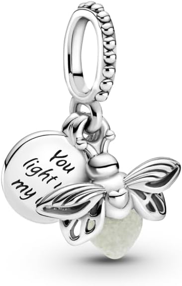 PANDORA Glow-in-the-Dark Firefly Dangle Charm - Compatible Moments Bracelets - Gift for Women - Sterling Silver with Glow-in-the-Dark Glass - with Gift Box