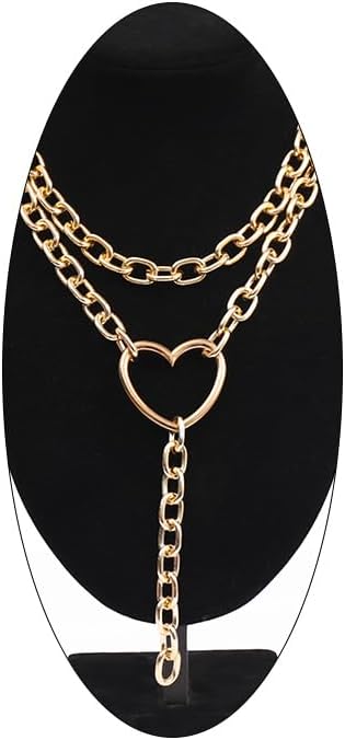 Chunky Layered Big Heart Gold Y Necklaces for Women, Statement Thick Silver Cuban Chain Trendy Bold Choker Necklaces Punk Valentine Bar Jewelry Gifts