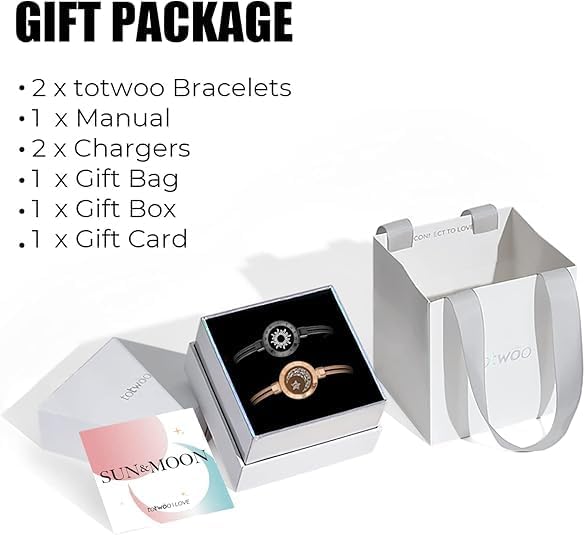 TOTWOO Long Distance Touch Bracelets for Couples, Smart Light & Vibration Love Jewelry, Long Distance Valentines Day Gifts for Him Her Women Men, One-to-One Bluetooth Pairing via App