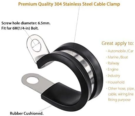 LOKMAN 20 Pack 1/2 Inch Stainless Steel Cable Clamp, Rubber Cushioned Insulated Clamp, Conduit Wire Holder Strap Clips for Tube, Pipe or Wire Cord Installation