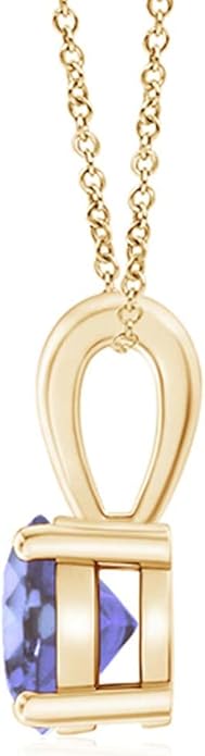 Angara Natural Tanzanite Solitaire Pendant for Women | Round Tanzanite Solitaire Pendant Necklace in 14K Solid Gold/Silver/Platinum With 18" Chain | December Birthday, Gemstone Jewelry Gift