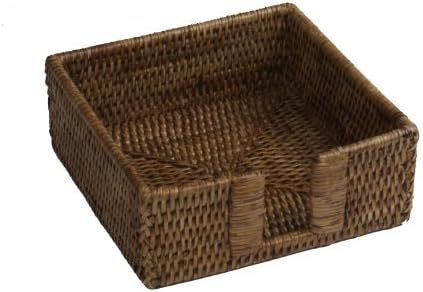 Caspari Rattan Luncheon Napkin Holder in Dark Natural Brown, 1 Each