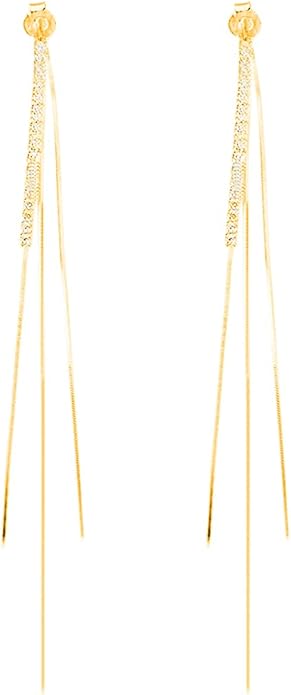 SLUYNZ 925 Sterling Silver CZ Dangle Earrings Chain for Women Teens Long Dangle Earrings Tassel with Snake Chain Backs