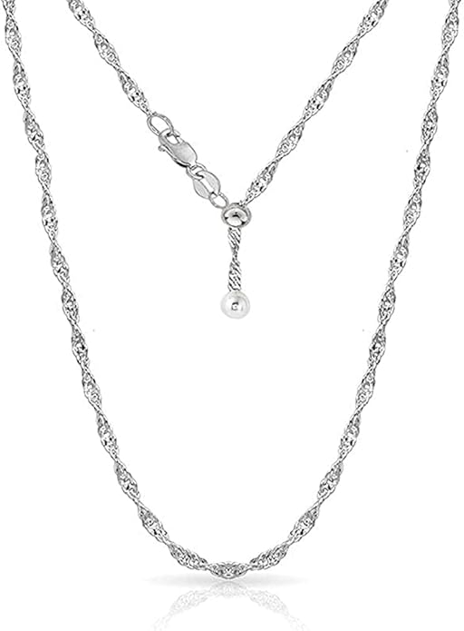 Savlano 925 Sterling Silver Italian Solid 1.5MM Singapore Twist Adjustable Bolo 14-24 Inch Chain Necklace For Women - Made in Italy Comes With a Gift Box