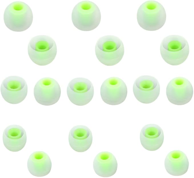 Earbuds Replacement Tips Silicone Earbud Tips Ear Gels Fit for Inner Hole from 3.8mm - 5.1mm Earphones 9 Pairs S/M/L Clear Green
