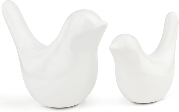 LAIDANLA Small Birds Statues White Modern Style Home Decor Birds Small Animal Sculpture for Living Room Office Desktop Shelf Coffee Table Bedroom（2pcs）