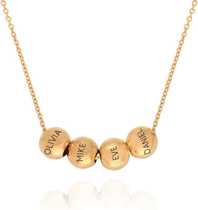 MyNameNecklace Personalized The Balance Charm Necklace with Custom Engraved Beads - Cable/Link Chain - Dainty Gift for Mom, Her - Jewelry for Christmas