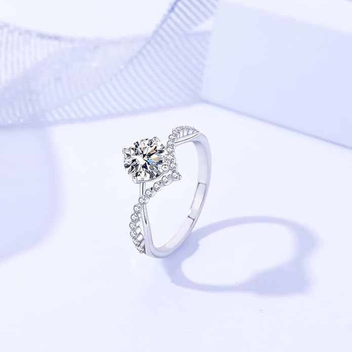 S925 Womens Silver Ring with D-color VVS1 Clarity Diamond | Unique and Elegant Style for Romantic Proposals | Diamond Engagement Ring for Her