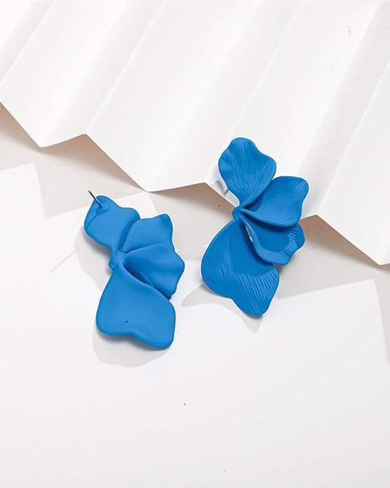 Chunky Flower Dangle Earrings for Women Large Floral Statement Earrings Boho Green & Blue Earring For Spring Holiday Jewelry Gift