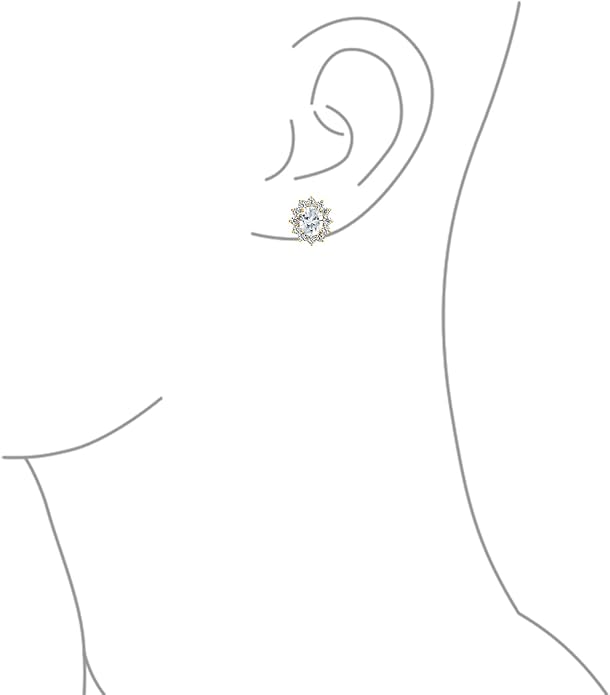 Traditional Classic Bridal Simulated Gemstones Cubic Zirconia AAA CZ Halo Crown Oval Stud Clip On Earrings For Women Wedding Non Pierced Ears Rose Gold Silver Plated