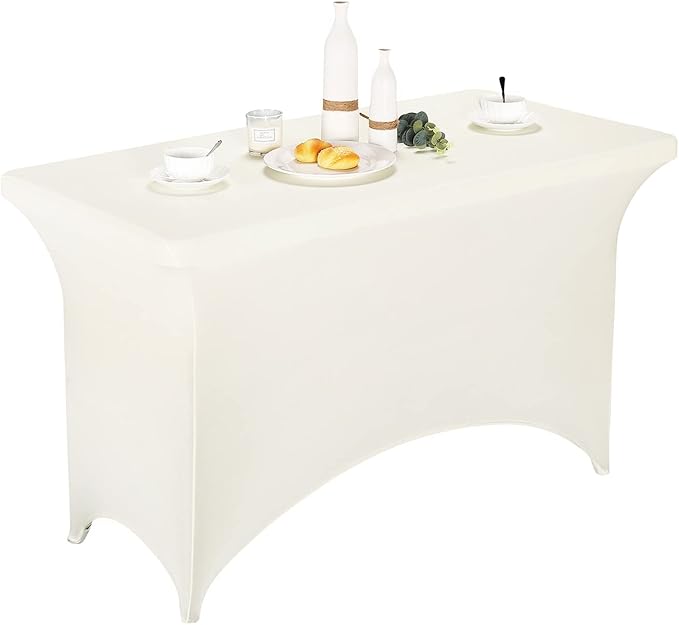 FORLIFE 2Pack Spandex Table Covers，Fitted Tablecloth for Rectangular Tables, Stretch Patio Table Covers, Universal Spandex Table Cover for Wedding, Banquet, Party (4ft, Ivory)