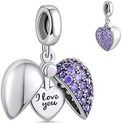 NINGAN “I Love You” Dangle Charm Love Heart Pendant Bead for Women Wife Girlfriend with 5A Cubic Zirconia for Charm Bracelets 925 Sterling Silver