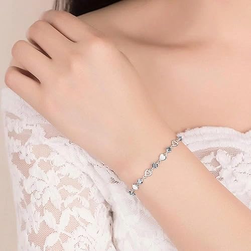 To My Soulmate Bracelet for Women, Heart Chain Bracelet with Shiny Stones, Perfect Birthday or Anniversary Christmas Gift for Soulmate with Message Card and Gift Box