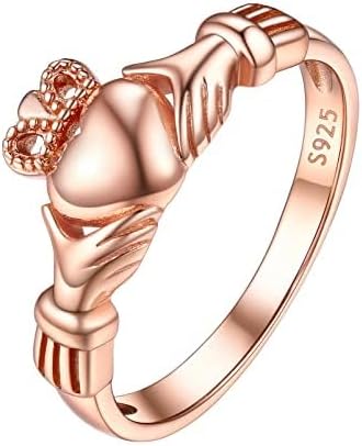 PROSILVER 925 Sterling Silver Claddagh Ring/Celtic Knot Ring for Women, Irish Wedding Band, Rose Gold Plated/Gold Plated, Size 4-12, Come with Box