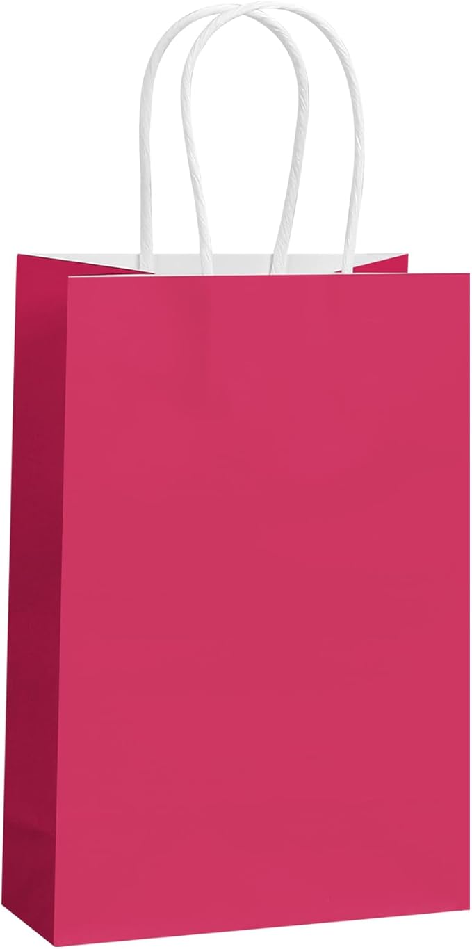 REMTAP Gift Paper Bags 5.9×3.2×8.2 50Pcs Kraft Bags with Handles Bulk Gift Bags for Wedding Party Craft Retail Packaging, Shopping Bag, Party Favor, Retail Bag (Pink-S-50pcs, 5.9×3.2×8.2)