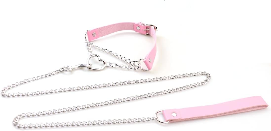 Harajuku Peach Heart Choker Punk Hauling Chain PU Leather Collar Gothic Necklace NightClub Goth Leash Belts