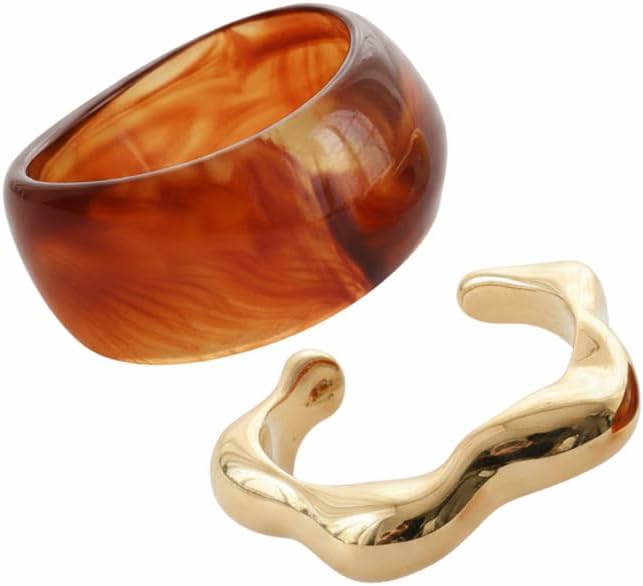 2Pcs Irregular Acrylic Bangle Set - Open & Closed Cuff Bracelets Fashion Jewelry for Women, Trendy Chunky Resin Bracelets New Year's gift