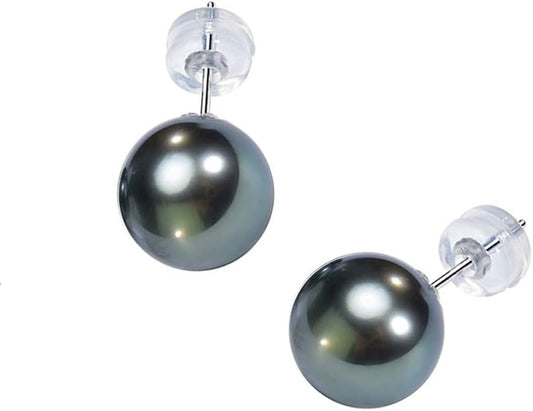 Gifts for Wife Anniversary 18K Gold Pearl Stud Earrings for Women- Genuine Handpicked Nature Tahitian Black Pearls Earring- Birthday Christmas Mothers Day Valentine's Jewelry Gifts