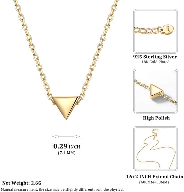 ChicSilver Personalized 925 Sterling Silver Dainty Small Heart/Star/Moon/Dot/Triangle Pendant Necklace for Women, Silver/Gold/Rose Gold/Black (with Gift Box)