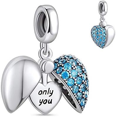 NINGAN “I Love You” Dangle Charm Love Heart Pendant Bead for Women Wife Girlfriend with 5A Cubic Zirconia for Charm Bracelets 925 Sterling Silver