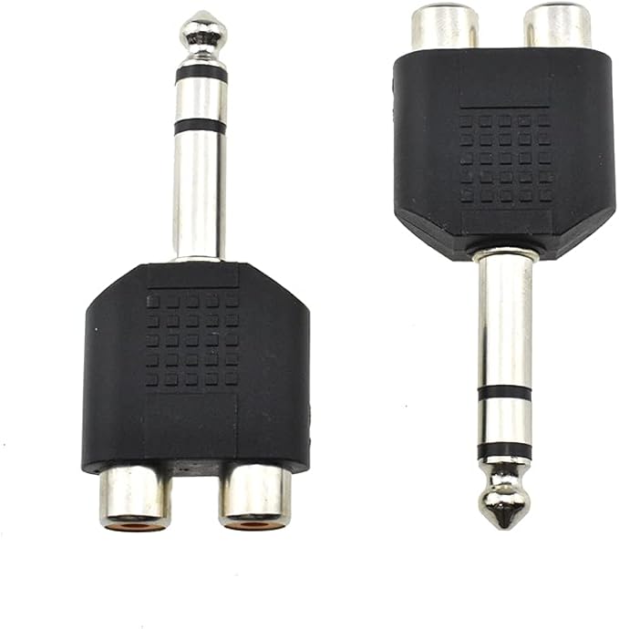 Hahiyo 3 M-2x6.35 RCA F-TRS Stereo Plug Interconnect Audio One Male 6.35mm(1/4 inch) and Two Females 3mm(1/8Inch) Adapter Splitter Good Signal Sound Snap Tight Not Wobble for Guitar Black 2pcs
