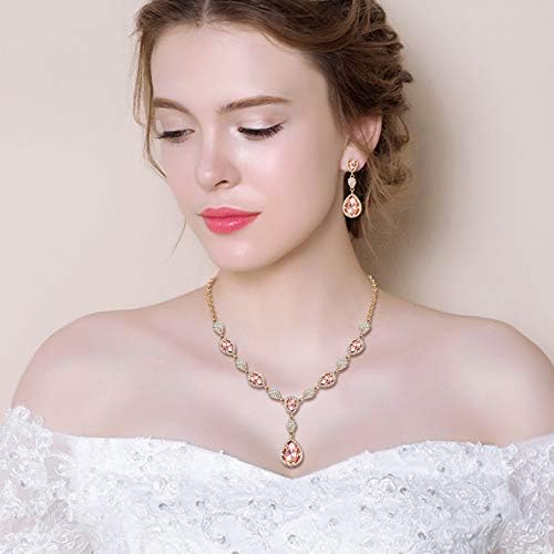 EleQueen Women's Cubic Zirconia Teardrop Y-Necklaces Dangle Earrings Jewelry Sets for Brides Bridesmaids