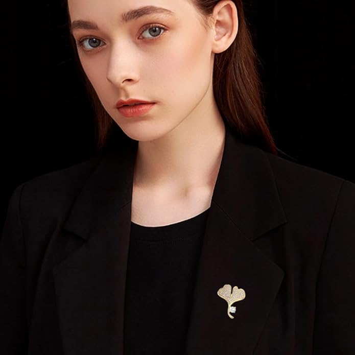 Leaf Brooches Rhinestone Freshwater Pearls Ginkgo Leaves Brooch Pin 18k Gold Plated Leaves Lapel Pins Jewelry Valentine's Day Birthday Gifts for Women Girls