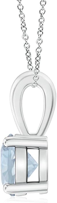 Angara Natural Aquamarine Solitaire Pendant for Women | Round Aquamarine Solitaire Pendant Necklace in 14K Solid Gold/Silver/Platinum With 18" Chain | March Birthday, Gemstone Jewelry Gift