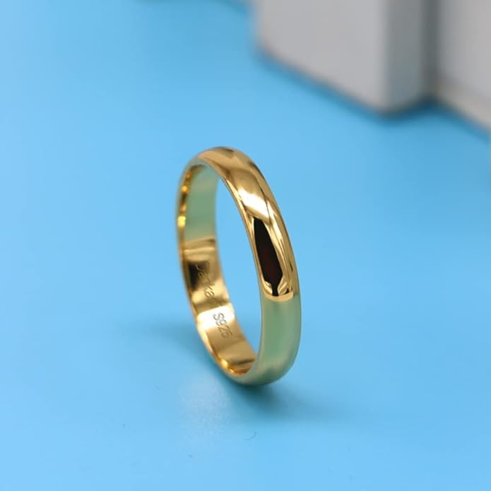 Dankadi Simple Fashion S925 Sterling Silver Ring Smooth Plain Dome Comfort Solid Silver Wedding Ring For Men & Women 3.5 mm 3-13# 24k Real Gold Plated Jewelry