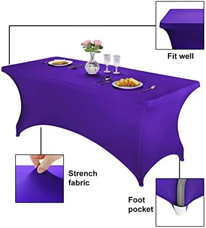 FORLIFE 2Pack Spandex Table Covers，Fitted Tablecloth for Rectangular Tables, Stretch Patio Table Covers, Universal Spandex Table Cover for Wedding, Banquet, Party (6ft, Purple)