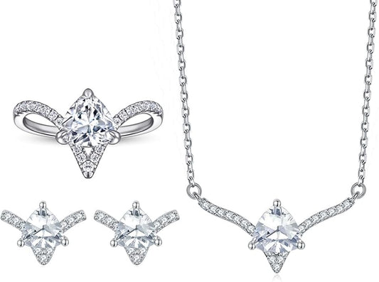 Gemlux 14K Gold Irregular Moissanite Ring Diamond-Studded Necklace Stud Earrings Set, Women's Luxury Jewelry Set, Unique Design for Fashion-Forward Occasions