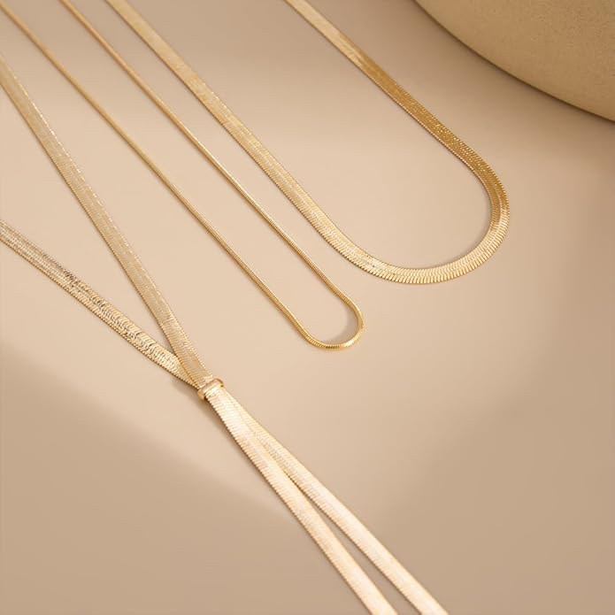 2Pcs Gold Long Snake Chain Y Drop Necklaces for Women Trendy Statement Layered Lariat Choker Necklace Y2K Formal Prom Party Jewelry Accessories Gift