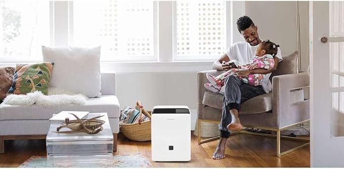 Frigidaire 60-Pint Portable Dehumidifier with Built-In Pump for Large Rooms & Basements, Custom Humidity Control, Auto Shut Off, White