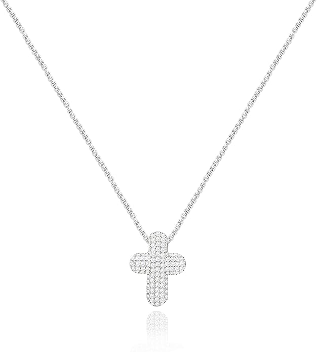 OGD Bubble Cross Necklace for Women 14k Gold Plated Cross Necklace Stackable Dainty Gold Necklace Mariner Chain Necklace CZ Cross Pendant Necklaces Set Simple Jewelry Gift