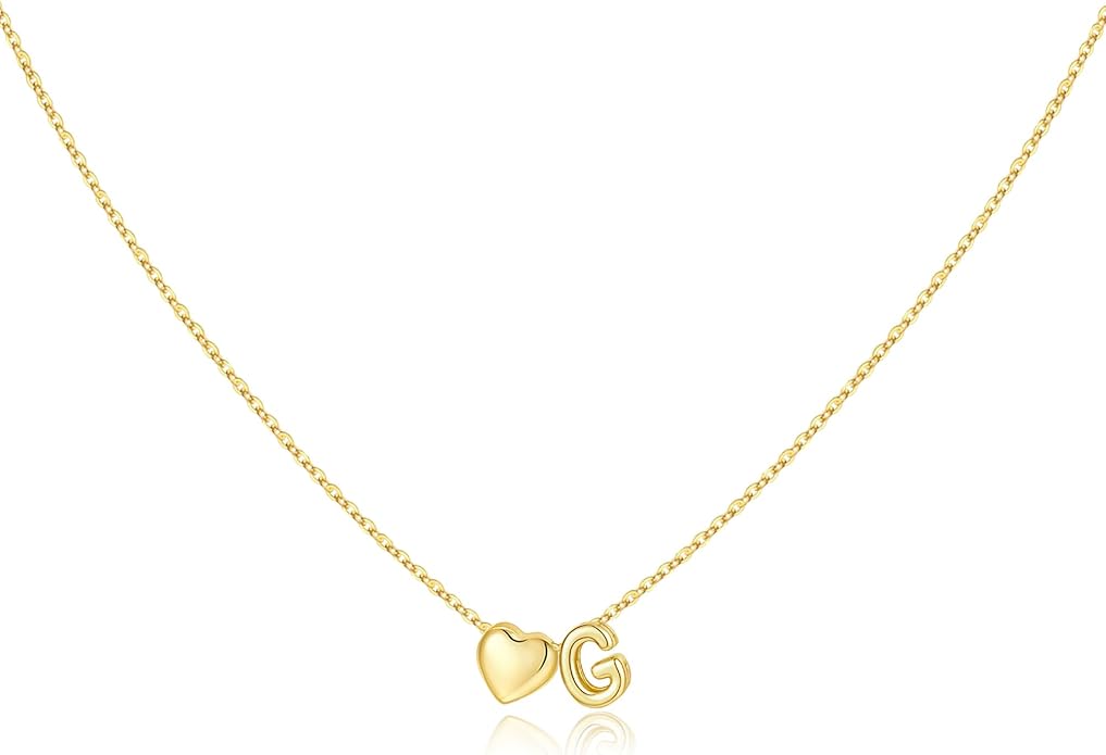 M MOOHAM Valentines Gifts for Kids Her - Heart Initial Necklaces for Women Girls 14K Gold Plated Tiny Heart Necklace Jewelry for Kids Personalized Birthday Gifts for Teen Girls Trendy