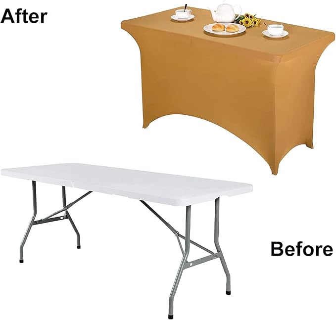 FORLIFE Spandex Table Covers - Fitted 4ft Rectangular Tablecloth, Stretch Patio Table Cover for Wedding, Banquet, Party (Gold)